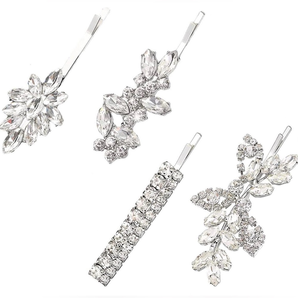 Elegant Silver Crystal Hair Clips Set